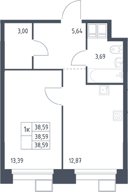 1-комн., 38.59 м², 18/23 этаж, ЖК «Тропарево Парк»