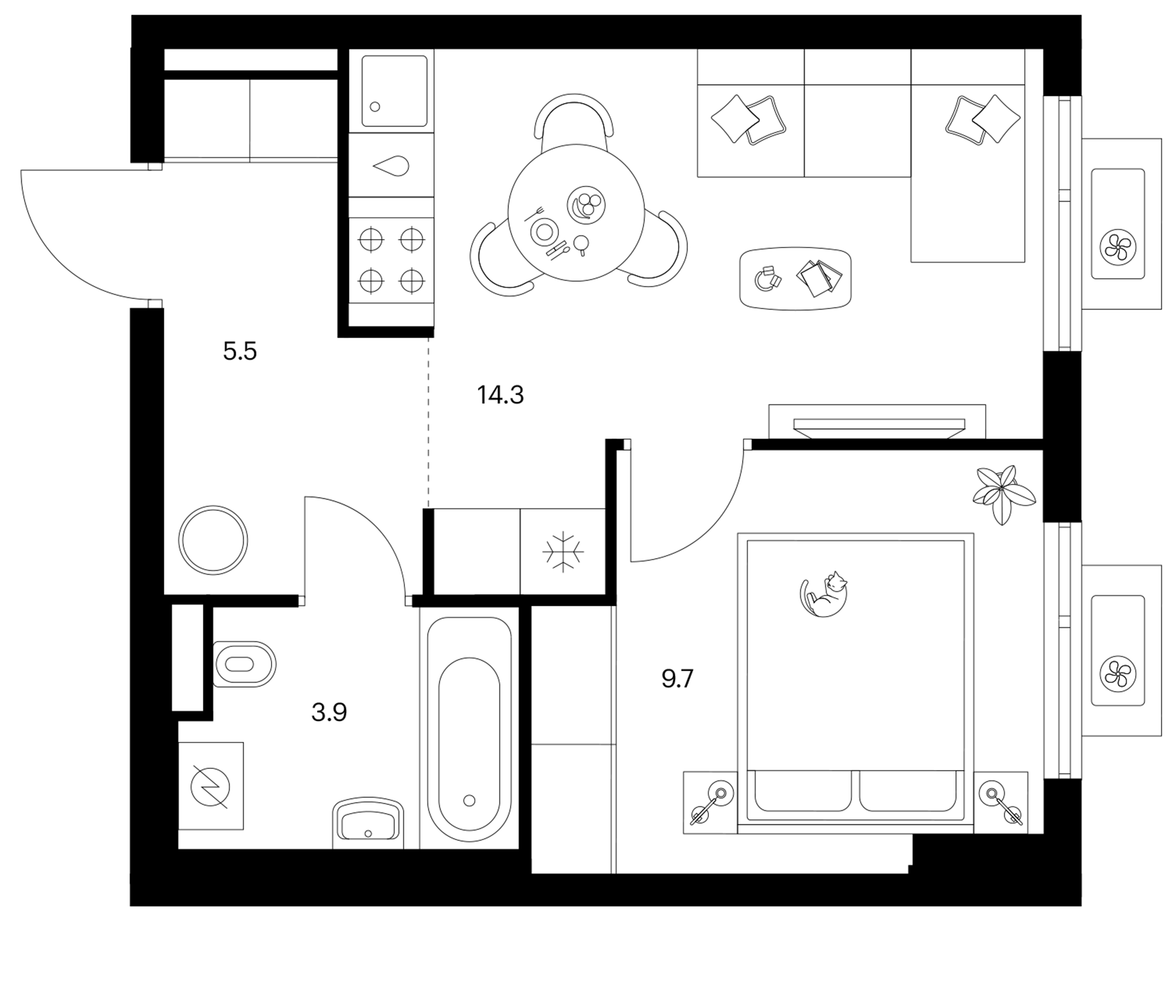 1-комн., 33.4 м², 12/18 этаж, ЖК «Белая Дача парк»