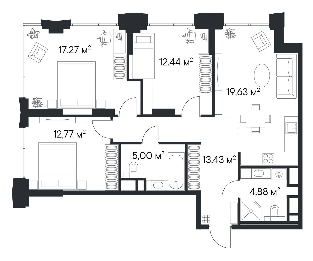 4+ комнаты, 82.7 м², 28/28 этаж, ЖК «Первый Нагатинский»