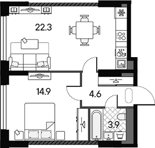 2-комн., 45.7 м², 34/43 этаж, ЖК «МАРК»