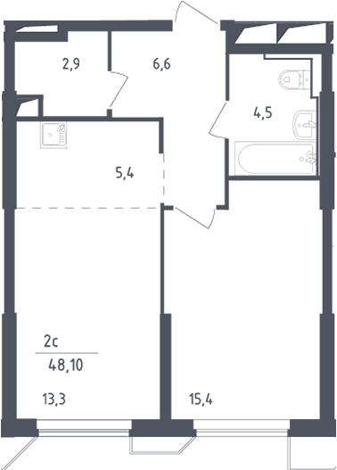 2-комн., 48.1 м², 24/30 этаж, ЖК «Скай Спутник»