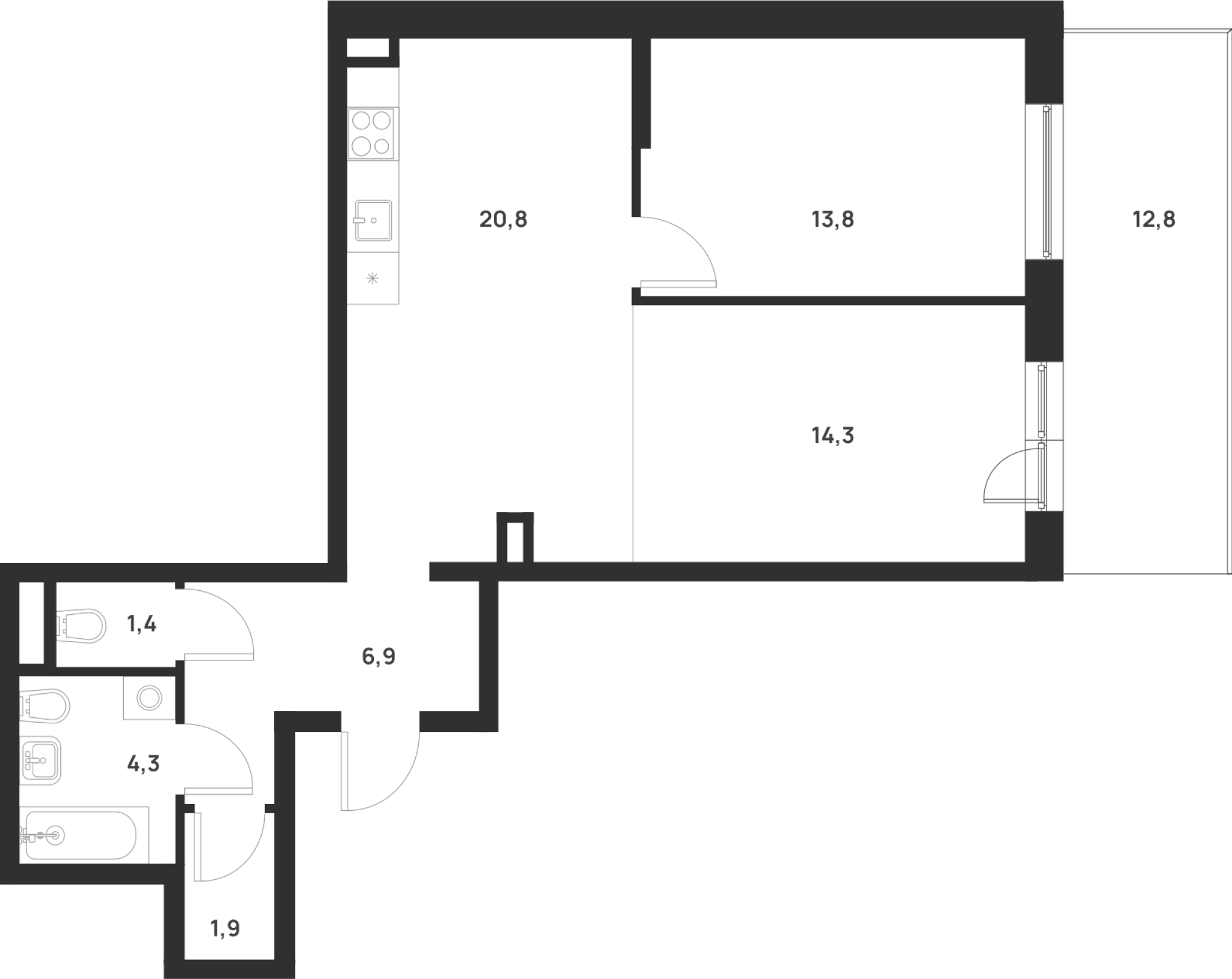 2-комн., 63.46 м², 1/17 этаж, ЖК «Форевиль»