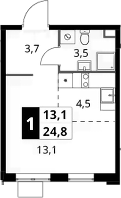 Студия, 24.8 м², 16/17 этаж, ЖК «1-й Шереметьевский»