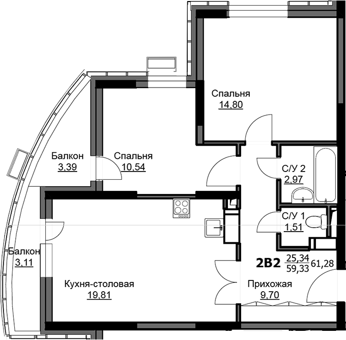3-комн. Соболевка