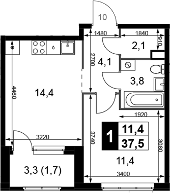 1-комн., 35.8 м², 2/10 этаж, ЖК «1-й Химкинский»
