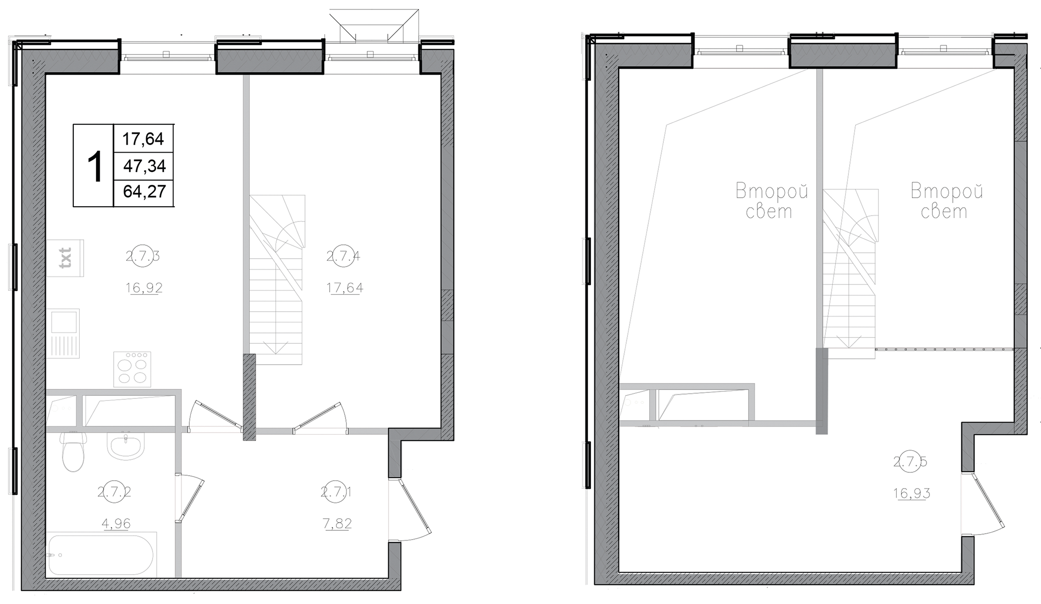 1-комн., 64.27 м², 17/17 этаж, ЖК «Авиатор-2»