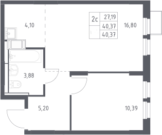 2-комн., 40.37 м², 21/25 этаж, ЖК «Большое Путилково»