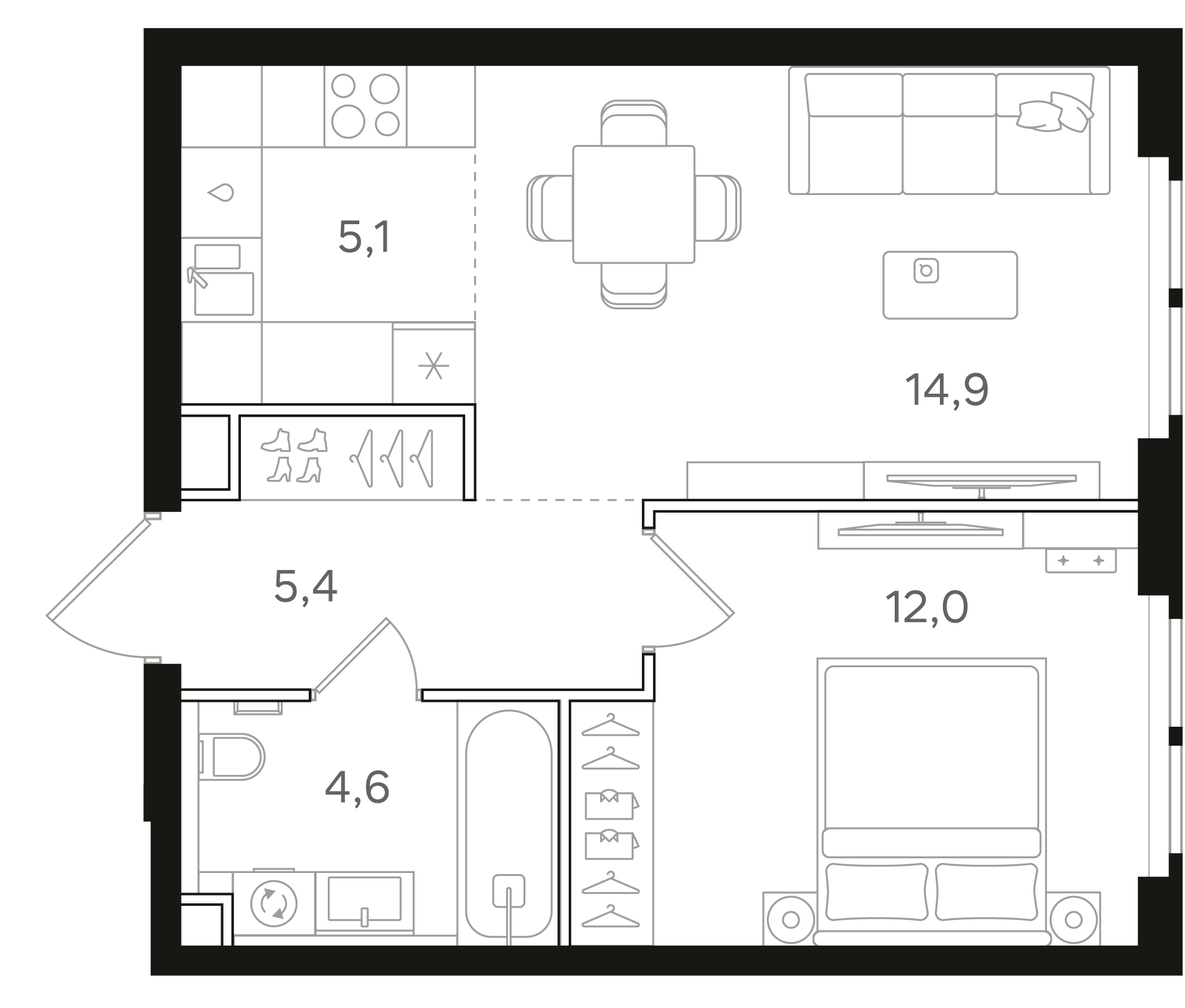 2-комн., 42 м², 7/24 этаж, ЖК «НАЗАРЕ»