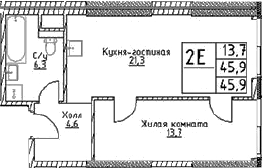 2-комн., 45.9 м², 11/29 этаж, ЖК «Наметкин Тауэр»