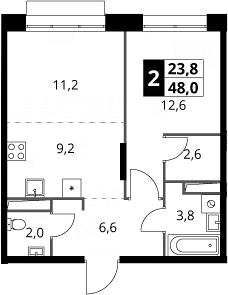 2-комн., 48 м², 16/21 этаж, ЖК «1-й Саларьевский»