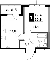 1-комн., 34.2 м², 18/18 этаж, ЖК «1-й Ясеневский»