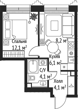 2-комн., 34.6 м², 7/59 этаж, ЖК «СЕТ»