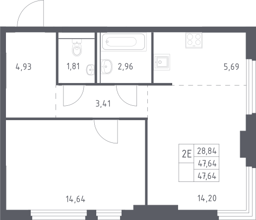 2-комн., 47.64 м², 17/17 этаж, ЖК «Пригород Лесное»