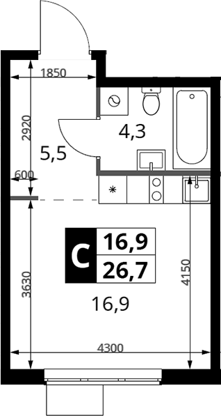 Студия, 26.7 м², 15/23 этаж, ЖК «1-й Измайловский»