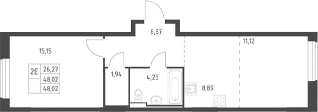 2-комн., 48.02 м², 15/17 этаж, ЖК «Горки Парк»