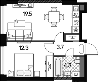 2-комн., 39.8 м², 28/43 этаж, ЖК «МАРК»
