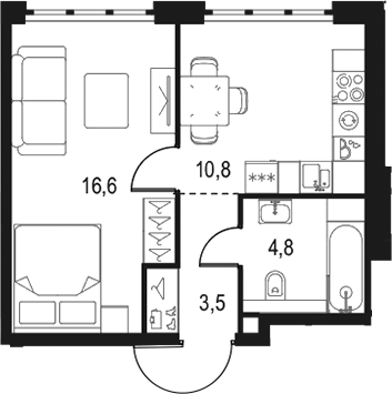 1-комн., 35.7 м², 17/20 этаж, ЖК «Левел Южнопортовая»