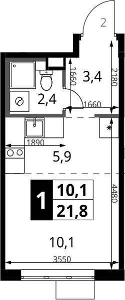 Студия, 21.8 м², 14/17 этаж, ЖК «1-й Химкинский»