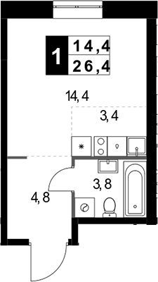 Студия, 26.4 м², 21/32 этаж, ЖК «1-й Измайловский»