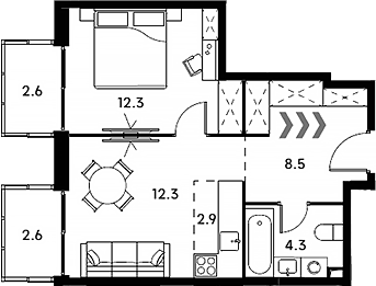 2-комн., 40.3 м², 23/23 этаж, ЖК «Аквилон Сигнал»