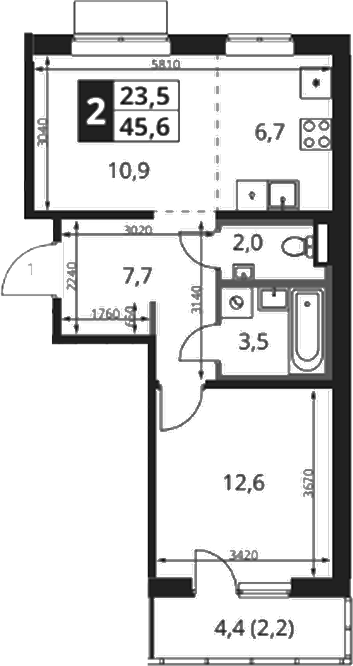 2-комн., 44.1 м², 8/8 этаж, ЖК «1-й Ясеневский»