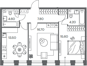 2-комн., 62.4 м², 6/10 этаж, ЖК «Инджой»