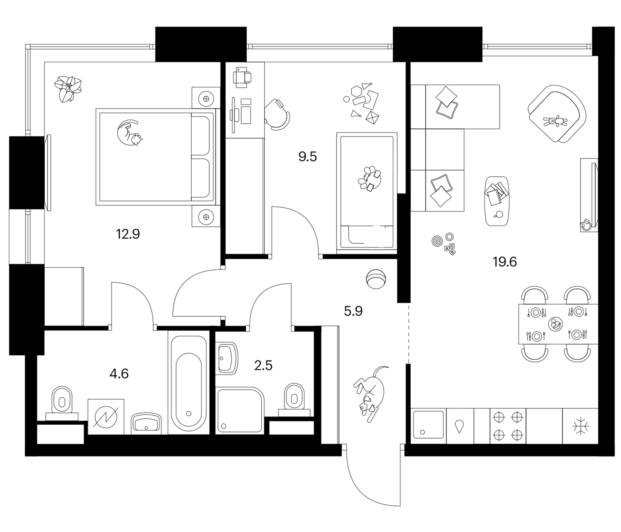 2-комн., 55 м², 2/39 этаж, ЖК «Москворечье»