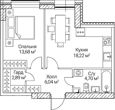 2-комн., 45.53 м², 29/51 этаж, ЖК «СЕЗАР СИТИ»