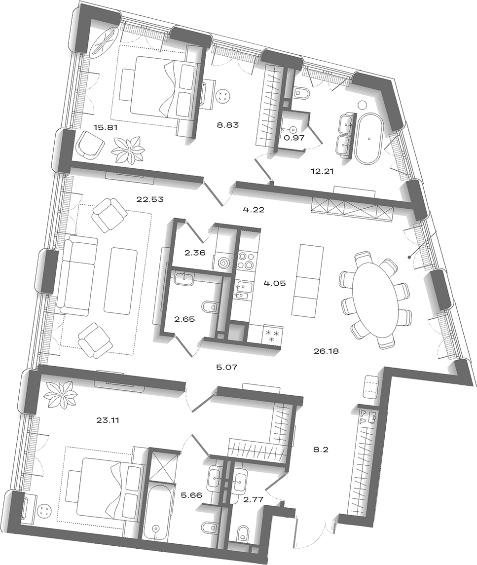 4+ комнаты, 153.54 м², 7/8 этаж, ЖК «Дом Соболева»