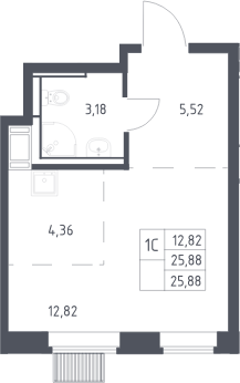 Студия, 25.88 м², 23/25 этаж, ЖК «Большое Путилково»