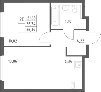 2-комн., 36.34 м², 7/17 этаж, ЖК «Пригород Лесное»