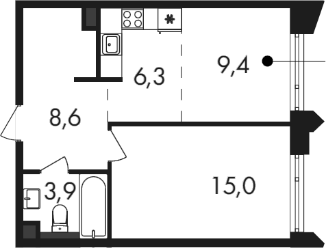 2-комн., 43.2 м², 7/19 этаж, ЖК «Петровский Парк II»