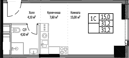 Студия, 31.2 м², 31/35 этаж, ЖК «Мираполис»