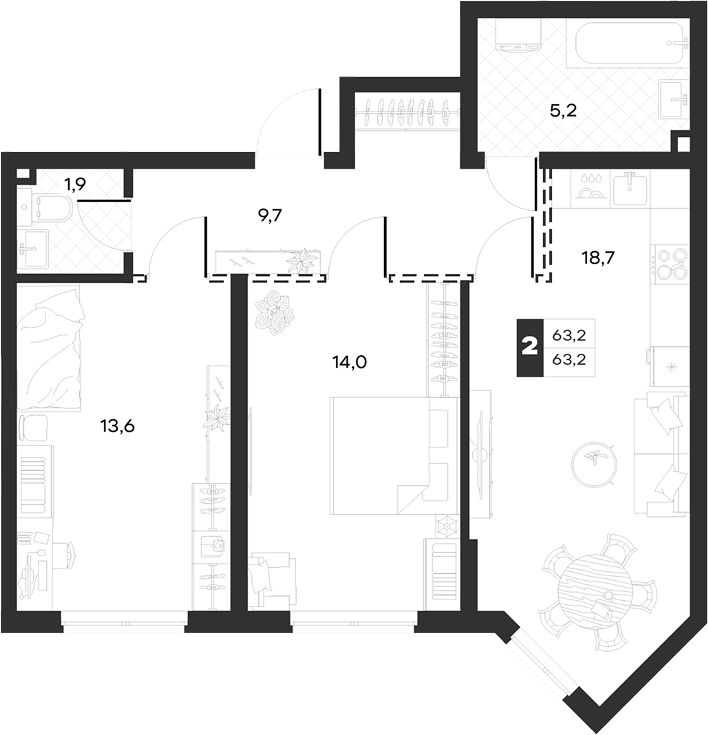 Продается 2-комн. квартира, 63.18 м²
