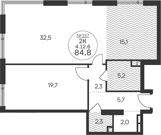 3-комн., 84.8 м², 12/33 этаж, ЖК «Клубный квартал КРЫЛАТСКАЯ 33»