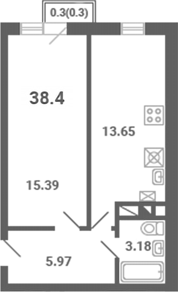 1-комн., 38.1 м², 2/4 этаж, ЖК «Южная Долина»