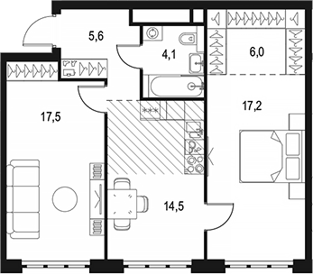 2-комн., 64.9 м², 35/49 этаж, ЖК «Левел Южнопортовая»