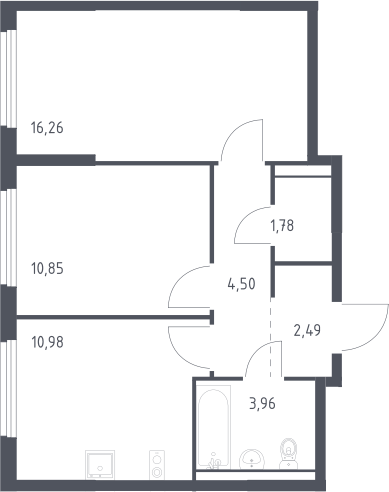 2-комн., 50.82 м², 16/17 этаж, ЖК «Пригород Лесное»
