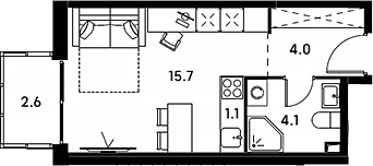 Студия, 24.9 м², 21/23 этаж, ЖК «Аквилон Сигнал»