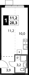 Студия, 28.3 м², 10/16 этаж, ЖК «1-й Ясеневский»