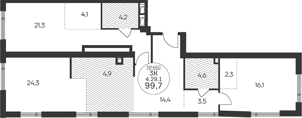 3-комн., 99.7 м², 29/33 этаж, ЖК «Клубный квартал КРЫЛАТСКАЯ 33»