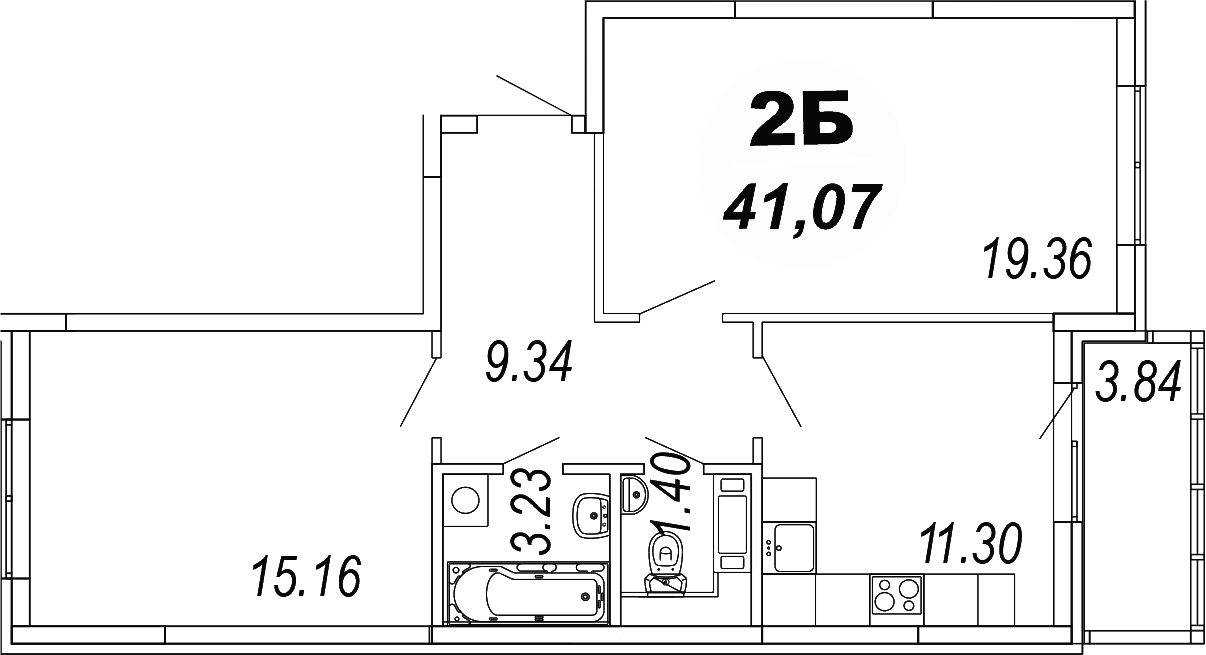 2-комн., 59.79 м², 1/4 этаж, ЖК «Шолохово»