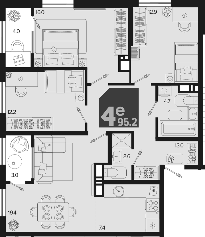 4-комн. квартира, 88.2 м² в ЖК Первое место — фото 2