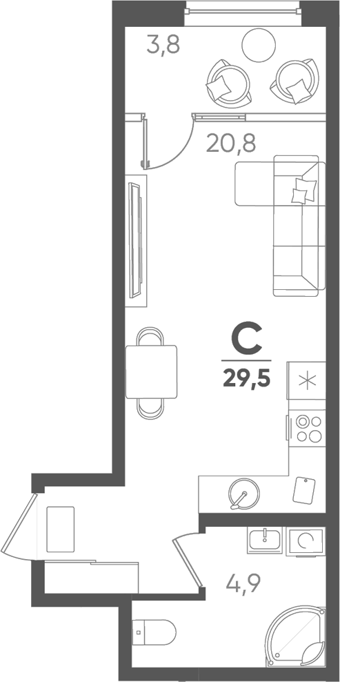 Студия квартира, 25.7 м² в ЖК Барса — фото 2