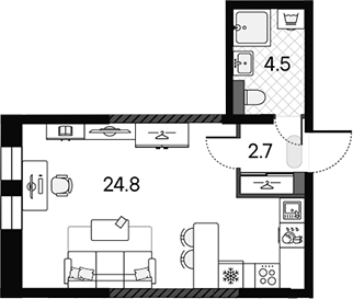 Студия, 32 м², 16/18 этаж, ЖК «МАРК»