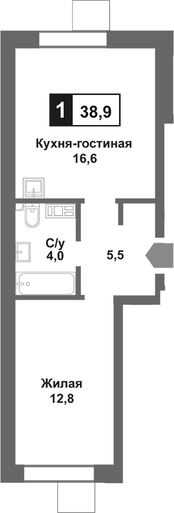 2-комн., 38.9 м², 4/9 этаж, ЖК «Лесная Отрада»