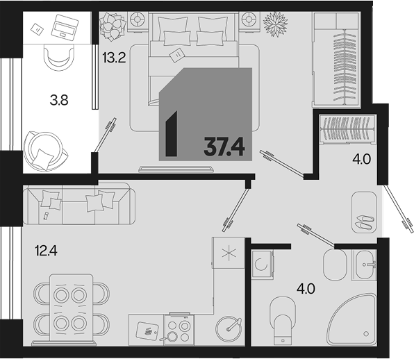 1-комн. квартира, 33.6 м² в ЖК Первое место — фото 2
