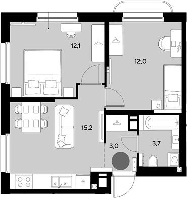 3-комн. квартира, 46 м² в ЖК Грейд — фото 2