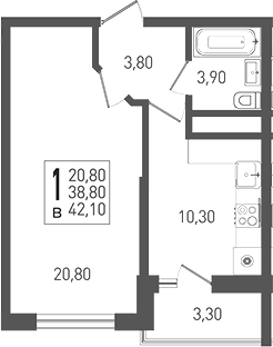 1-комн. квартира, 38.8 м² в ЖК ЖК «Кубанская Крепость» — фото 2