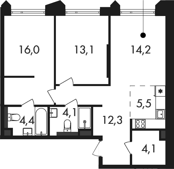 3-комн., 73.7 м², 10/17 этаж, ЖК «Петровский Парк II»